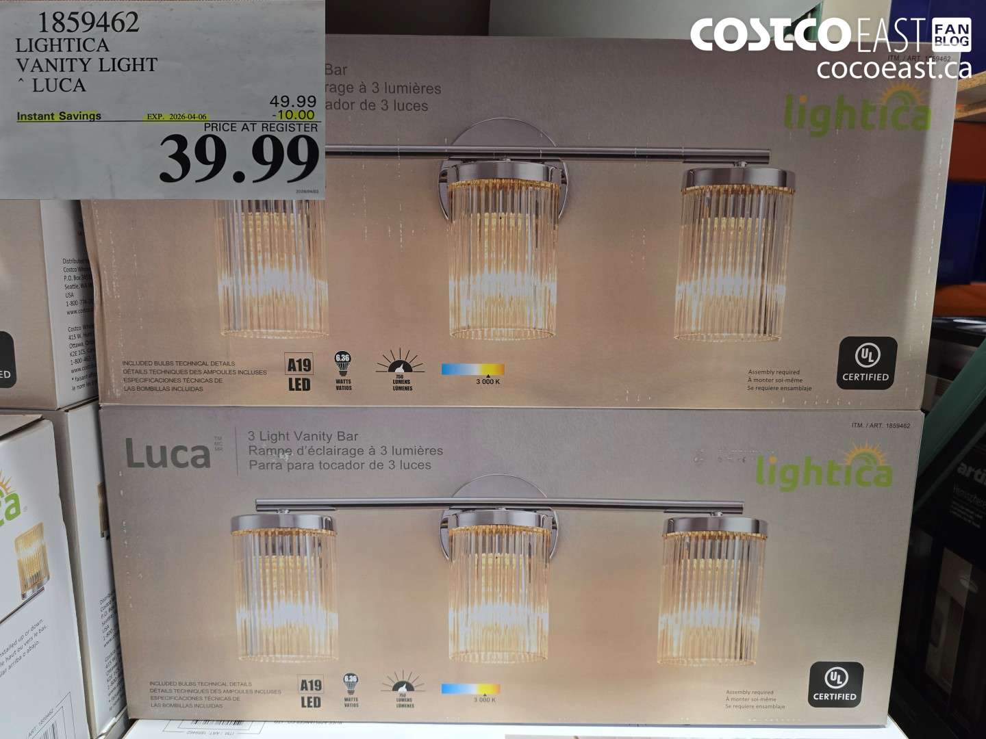 1859462 LIGHTICA VANITY LIGHT LUCA ($10.00 INSTANT SAVINGS EXPIRES ON 2026-04-06) $39.99
