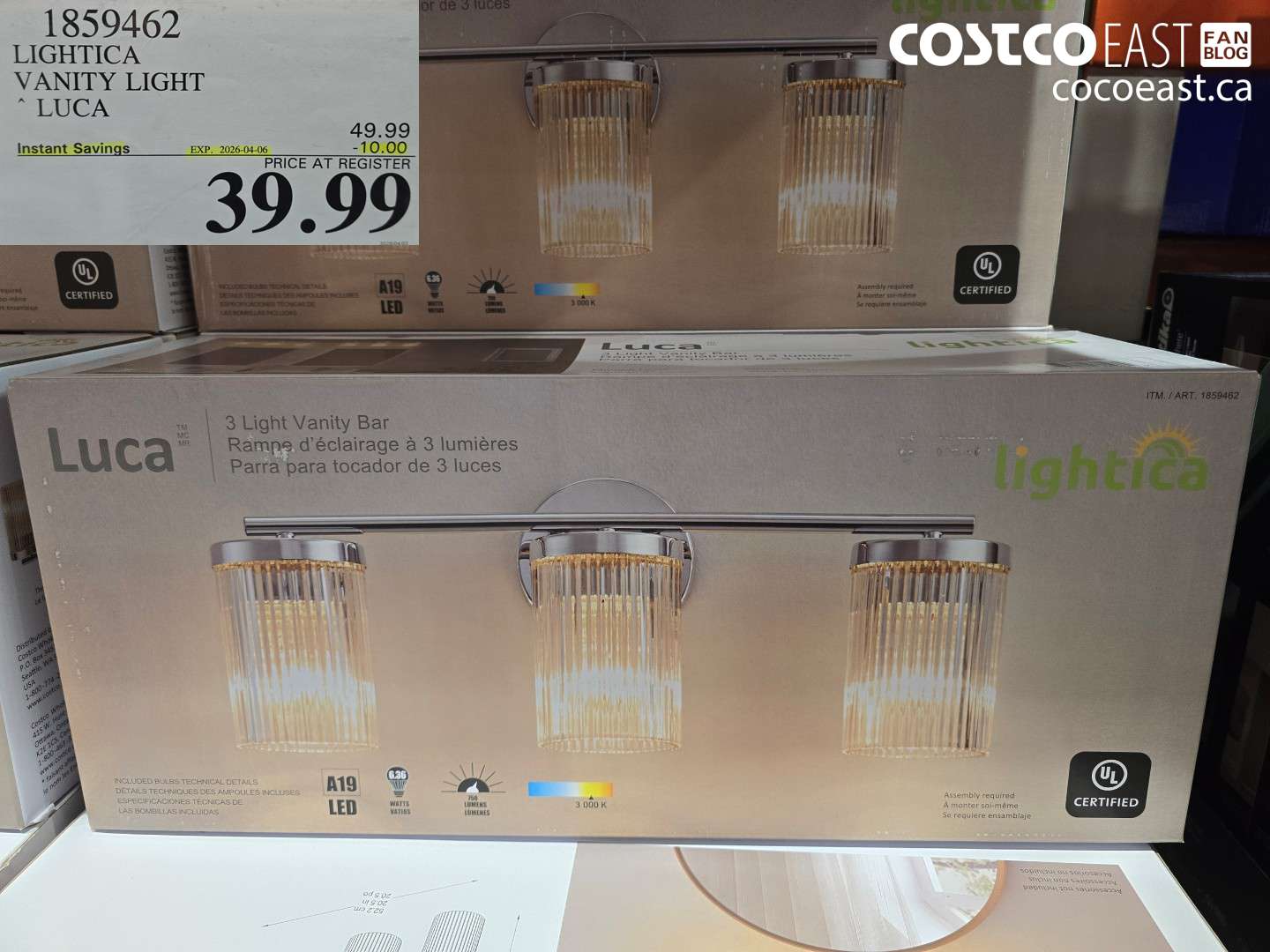 1859462 LIGHTICA VANITY LIGHT LUCA ($10.00 INSTANT SAVINGS EXPIRES ON 2026-04-06) $39.99