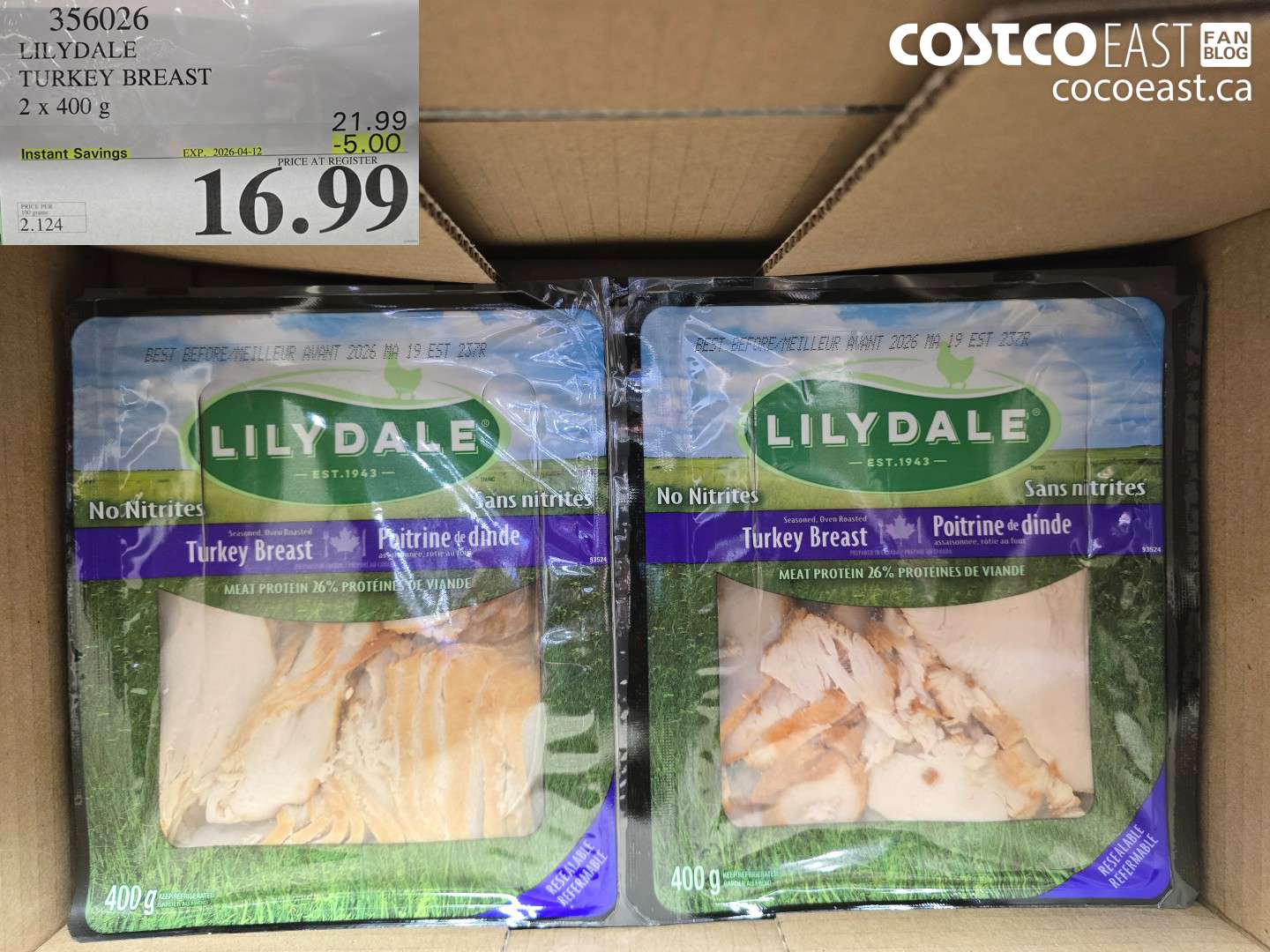 356026 LILYDALE TURKEY BREAST 2 X 400 G ($5.00 INSTANT SAVINGS EXPIRES ON 2026-04-12) $16.99