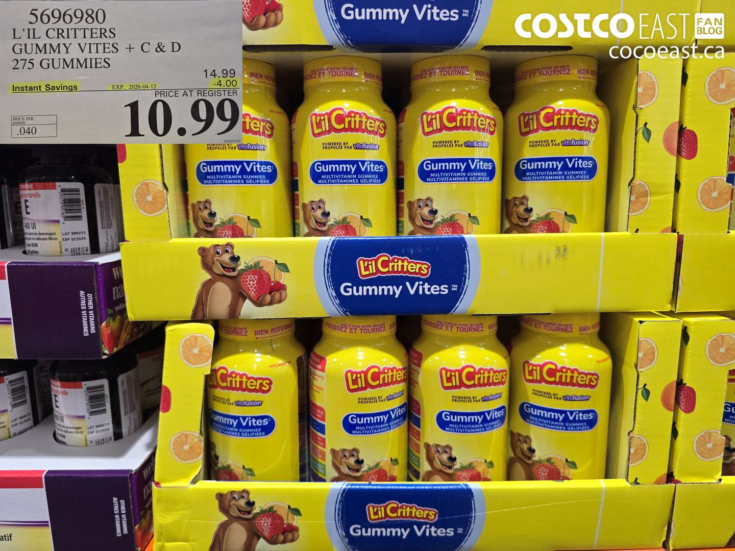 5696980 L'IL CRITTERS GUMMY VITES + C & D 275 GUMMIES ($4.00 INSTANT SAVINGS EXPIRES ON 2026-04-12) $10.99