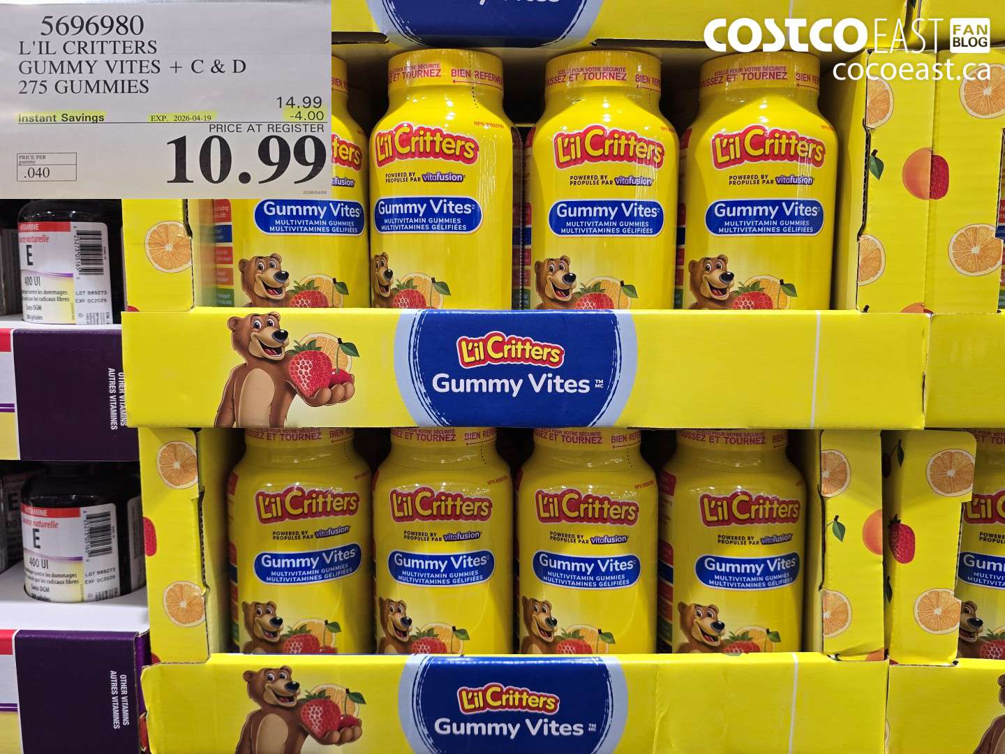 5696980 L'IL CRITTERS GUMMY VITES + C & D 275 GUMMIES ($4.00 INSTANT SAVINGS EXPIRES ON 2026-04-19) $10.99