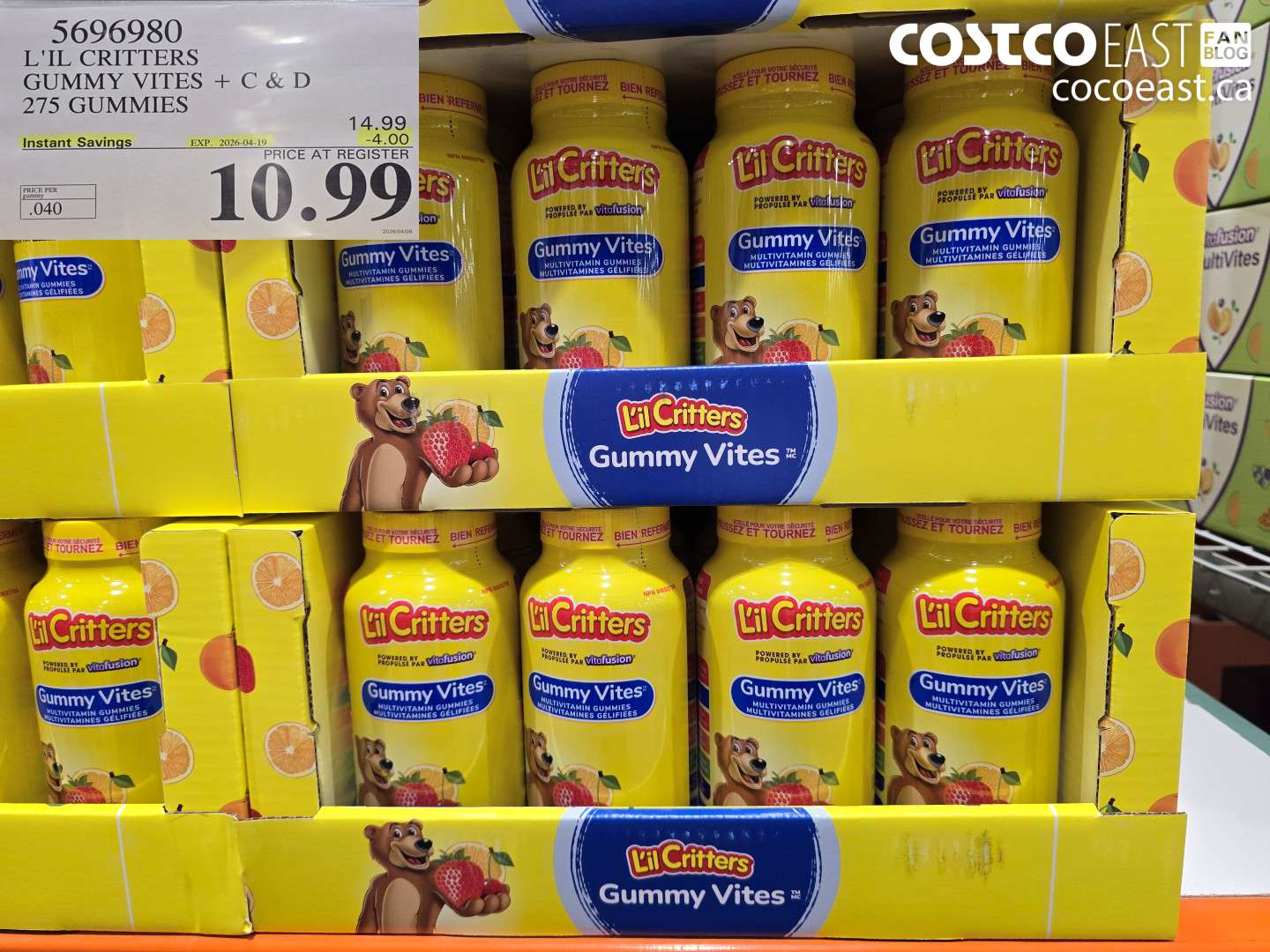 5696980 L'IL CRITTERS GUMMY VITES + C & D 275 GUMMIES ($4.00 INSTANT SAVINGS EXPIRES ON 2026-04-19) $10.99