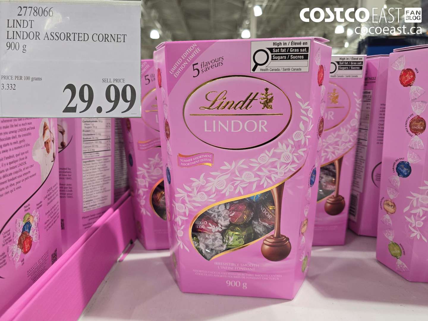2778066 LINDT LINDOR ASSORTED CORNET 900 G $29.99