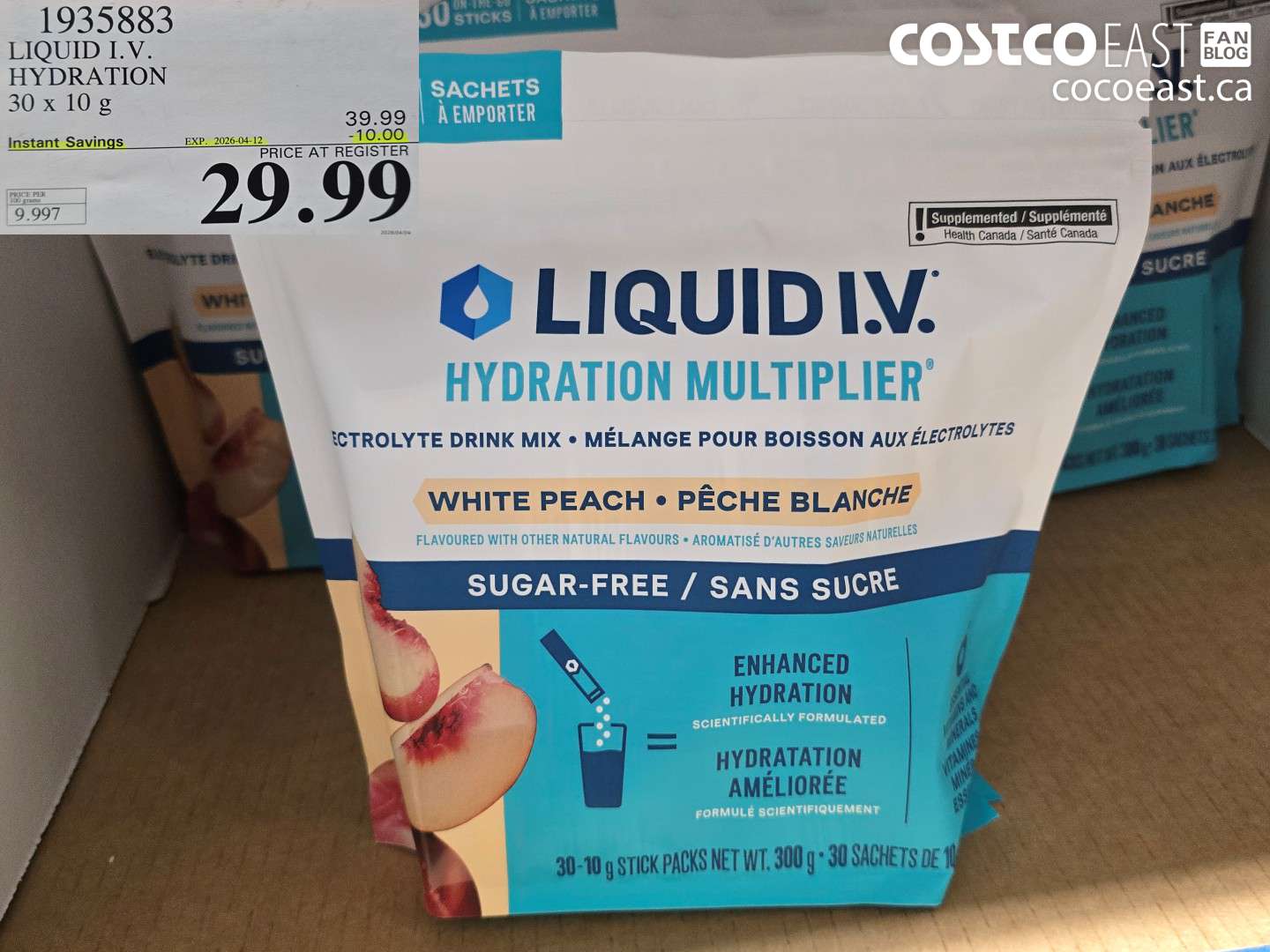 1935883 LIQUID I.V. HYDRATION 30 X 10 G ($10.00 INSTANT SAVINGS EXPIRES ON 2026-04-12) $29.99