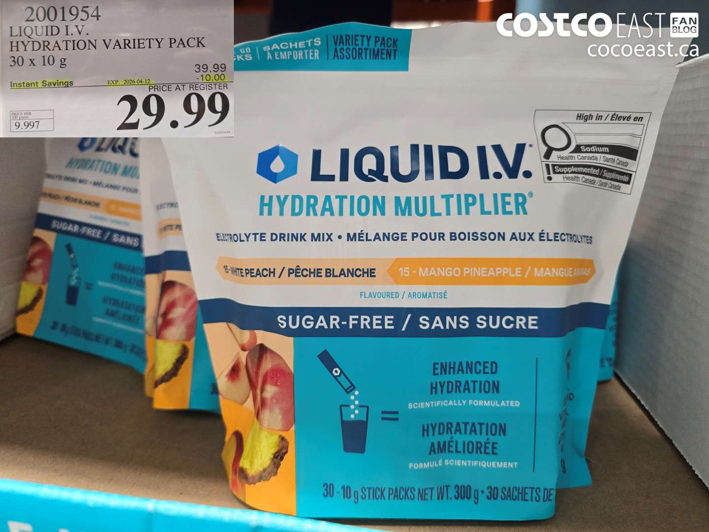 2001954 LIQUID I.V. HYDRATION VARIETY PACK 30 X 10 G ($10.00 INSTANT SAVINGS EXPIRES ON 2026-04-12) $29.99