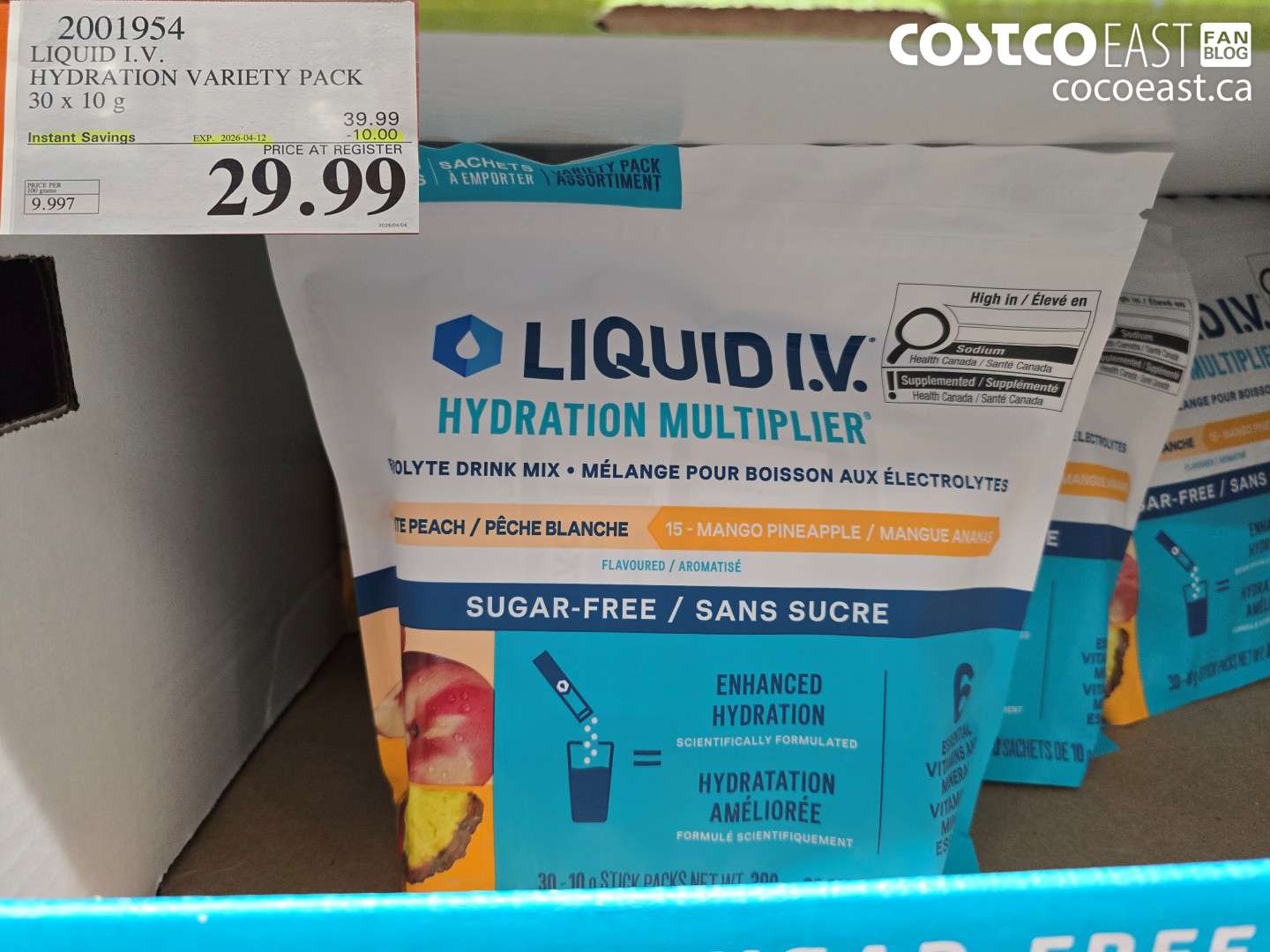 2001954 LIQUID I.V. HYDRATION VARIETY PACK 30 X 10 G ($10.00 INSTANT SAVINGS EXPIRES ON 2026-04-12) $29.99
