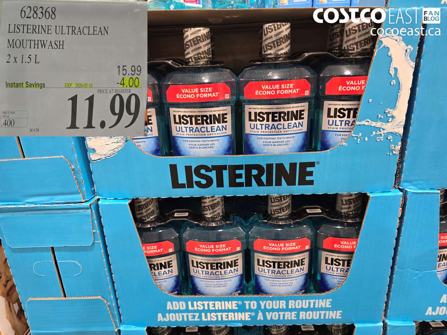 628368 LISTERINE ULTRACLEAN MOUTHWASH 2 X 1.5 L ($4.00 INSTANT SAVINGS EXPIRES ON 2026-05-10) $11.99