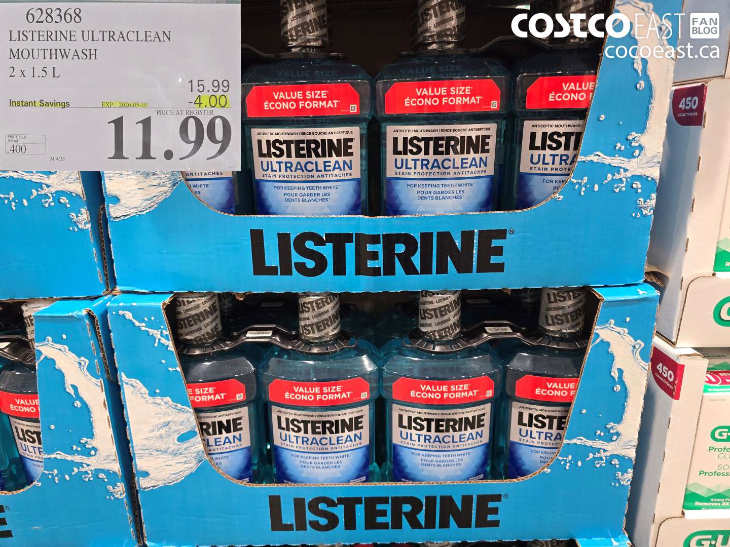 628368 LISTERINE ULTRACLEAN MOUTHWASH 2 X 1.5 L ($4.00 INSTANT SAVINGS EXPIRES ON 2026-05-10) $11.99