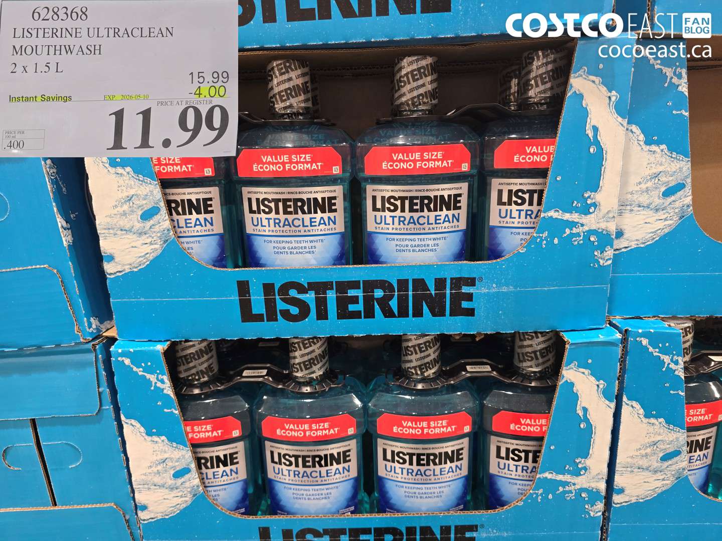 628368 LISTERINE ULTRACLEAN MOUTHWASH 2 X 1.5 L ($4.00 INSTANT SAVINGS EXPIRES ON 2026-05-10) $11.99