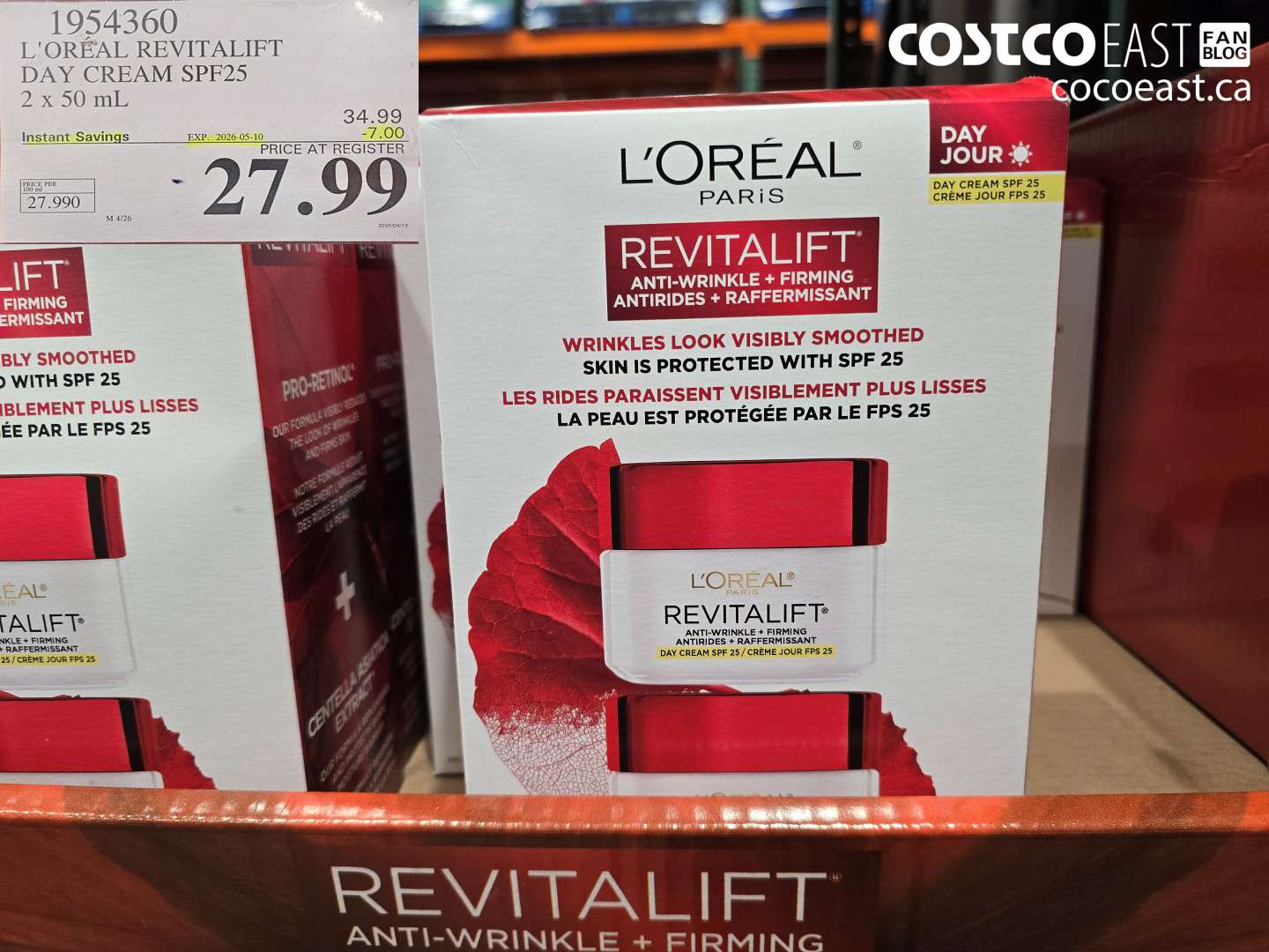 1954360 L'OREAL REVITALIFT DAY CREAM SPF25 2 X 50 ML ($7.00 INSTANT SAVINGS EXPIRES ON 2026-05-10) $27.99