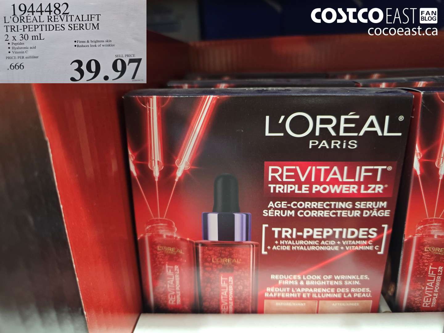 1944482 L'OREAL REVITALIFT TRI-PEPTIDES SERUM 2 X 30 ML $39.97