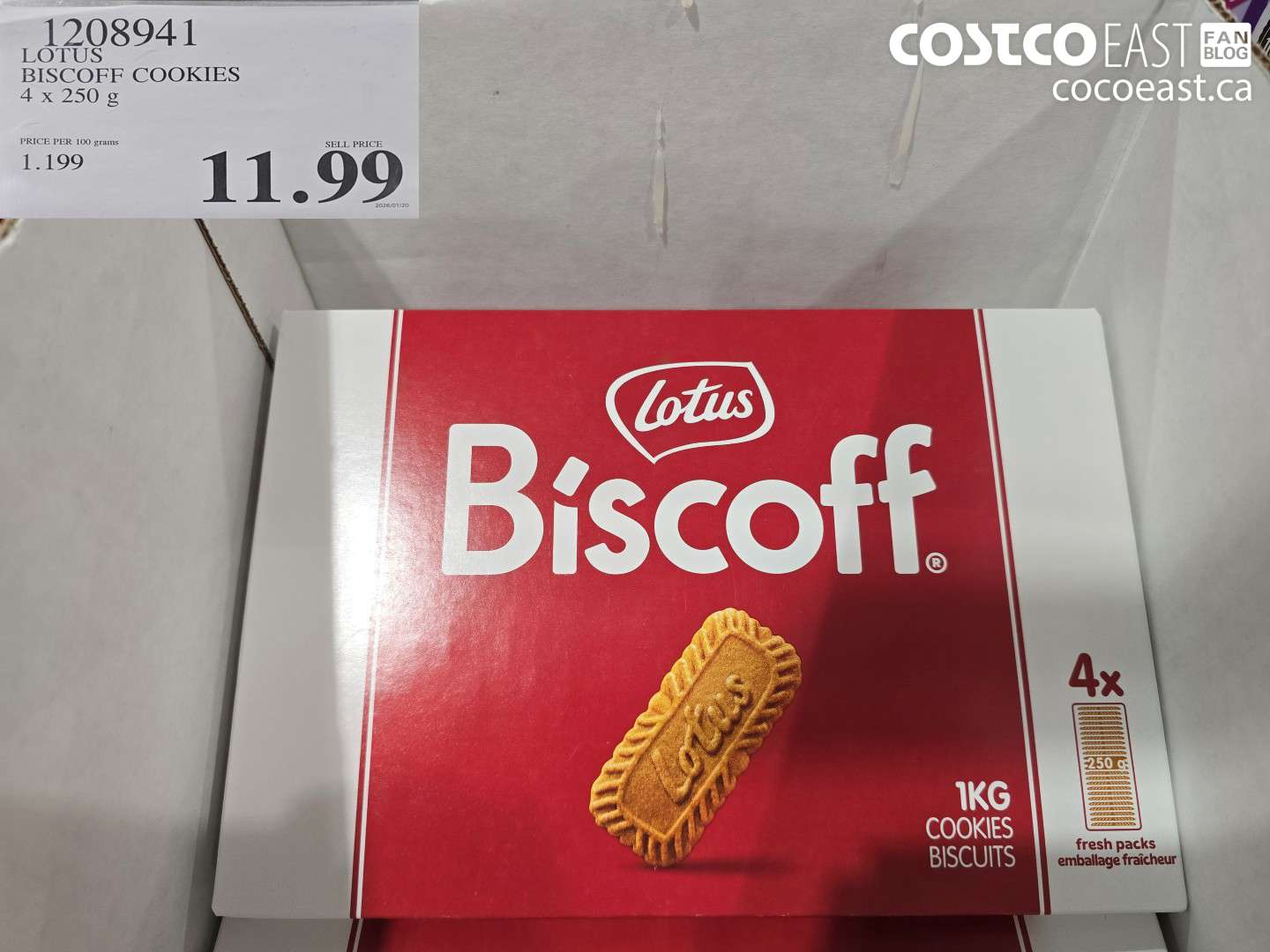 1208941 LOTUS BISCOFF COOKIES 4 X 250 G $11.99