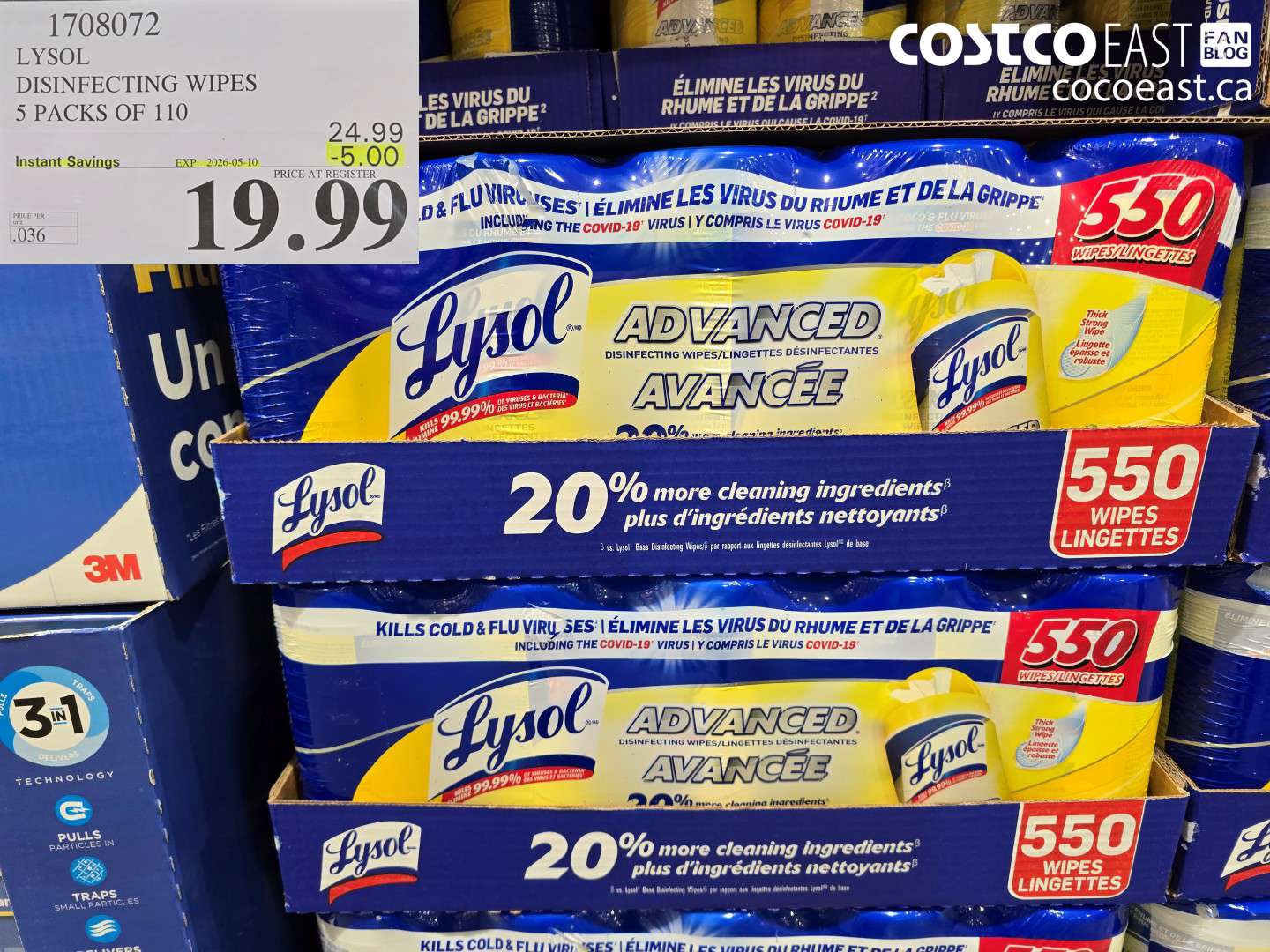 1708072 LYSOL DISINFECTING WIPES 5 PACKS OF 10 ($5.00 INSTANT SAVINGS EXPIRES ON 2026-05-10) $19.99