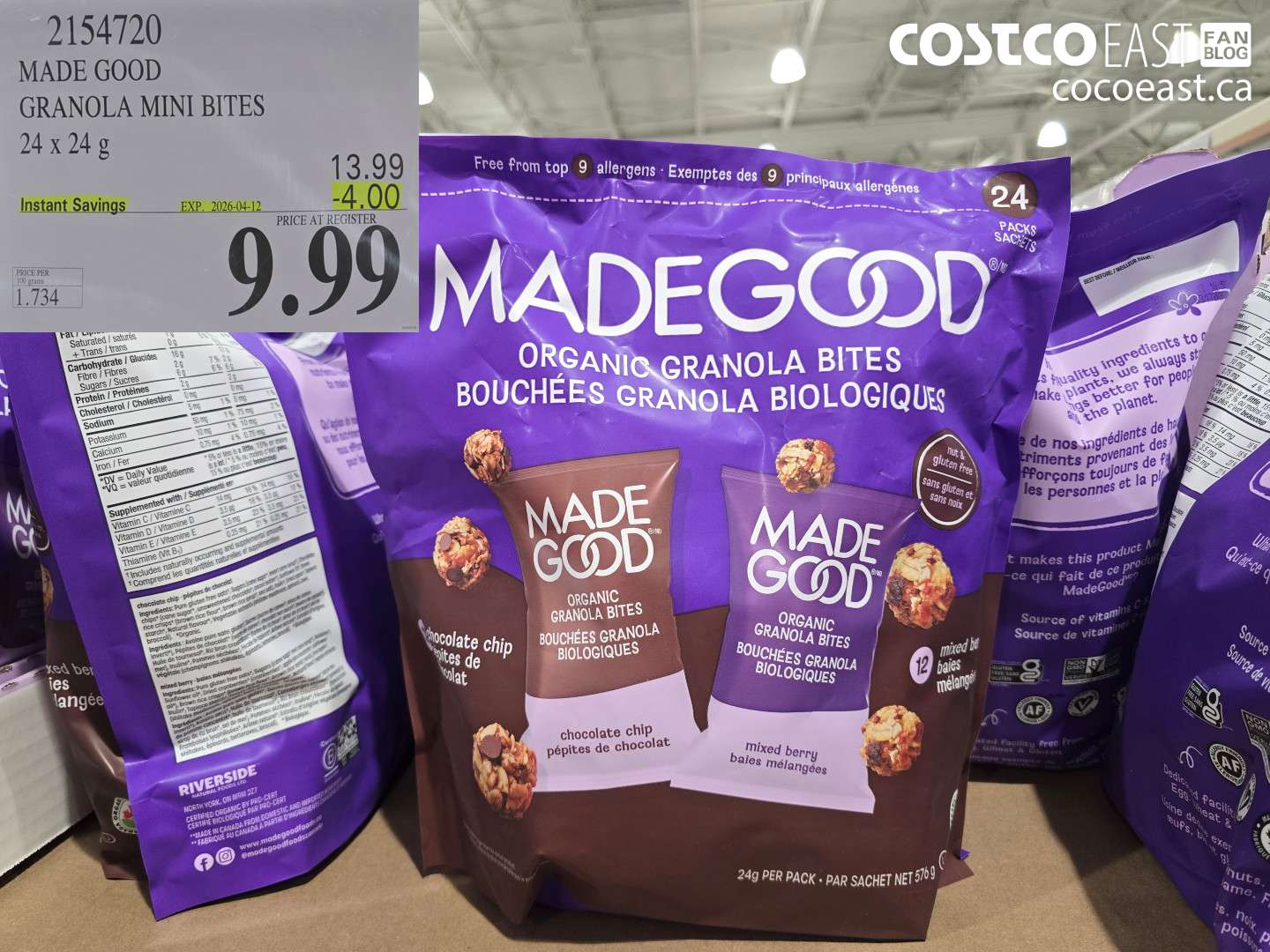 2154720 MADE GOOD GRANOLA MINI BITES 24 X 24 G ($4.00 INSTANT SAVINGS EXPIRES ON 2026-04-12) $9.99
