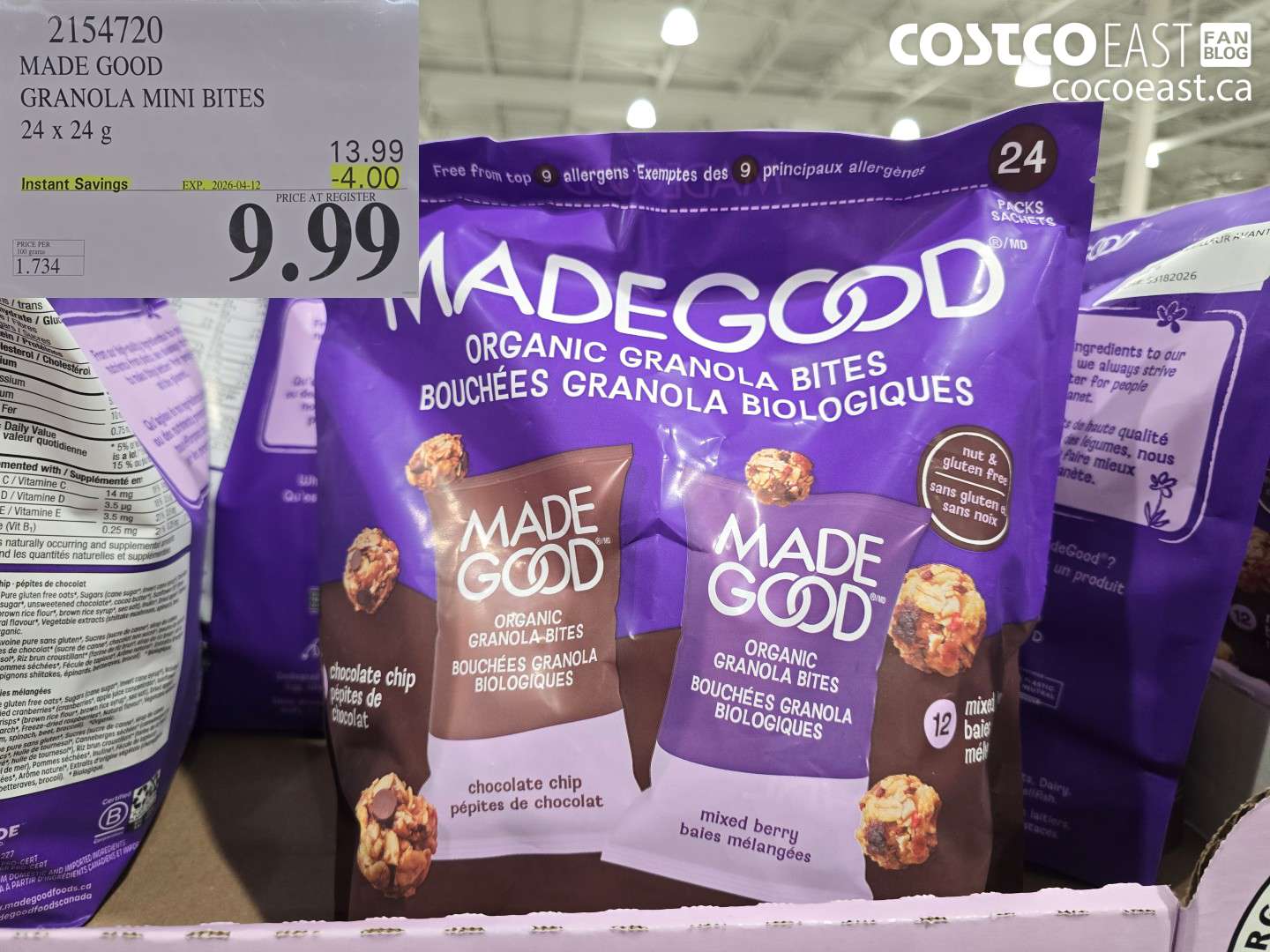 2154720 MADE GOOD GRANOLA MINI BITES 24 X 24 G ($4.00 INSTANT SAVINGS EXPIRES ON 2026-04-12) $9.99