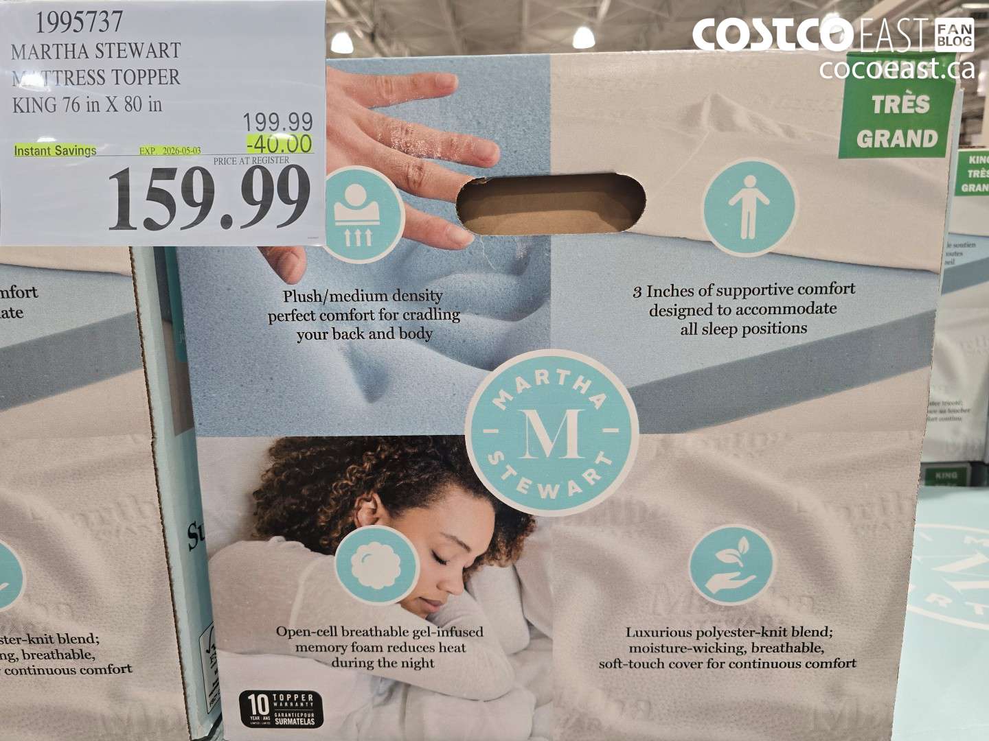 1995737 MARTHA STEWART MATTRESS TOPPER KING 76 IN X 80 IN ($40.00 INSTANT SAVINGS EXPIRES ON 2026-05-03) $159.99