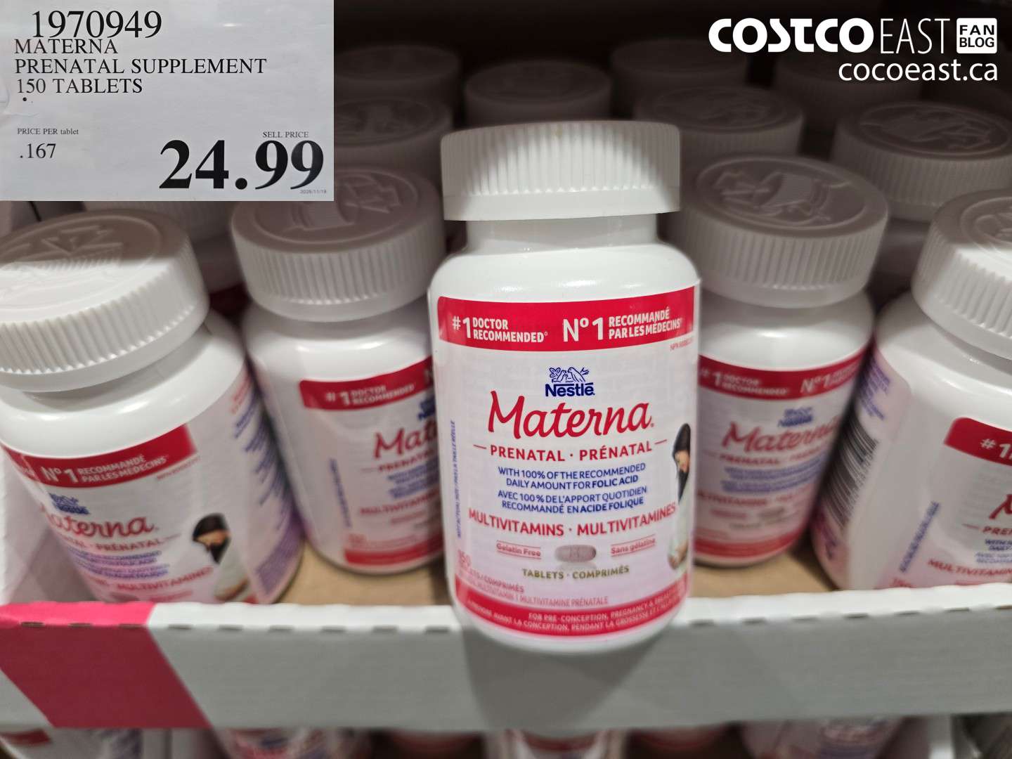 1970949 MATERNA PRENATAL SUPPLEMENT 150 TABLETS $24.99