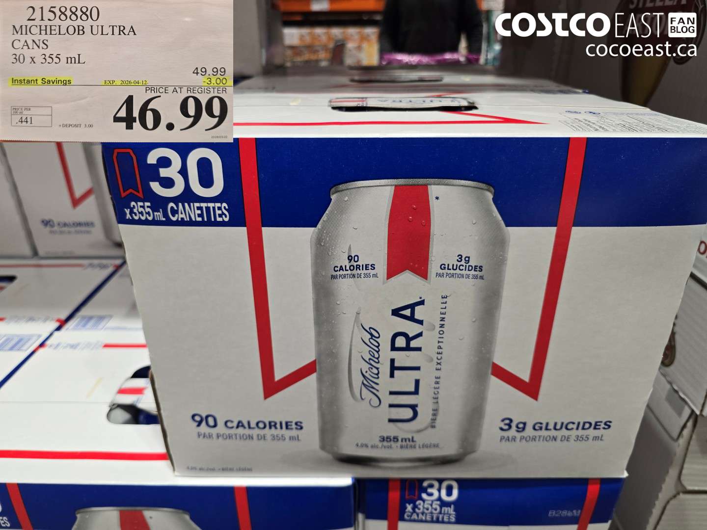 2158880 MICHELOB ULTRA CANS 30 X 355 ML ($3.00 INSTANT SAVINGS EXPIRES ON 2026-04-12) $46.99