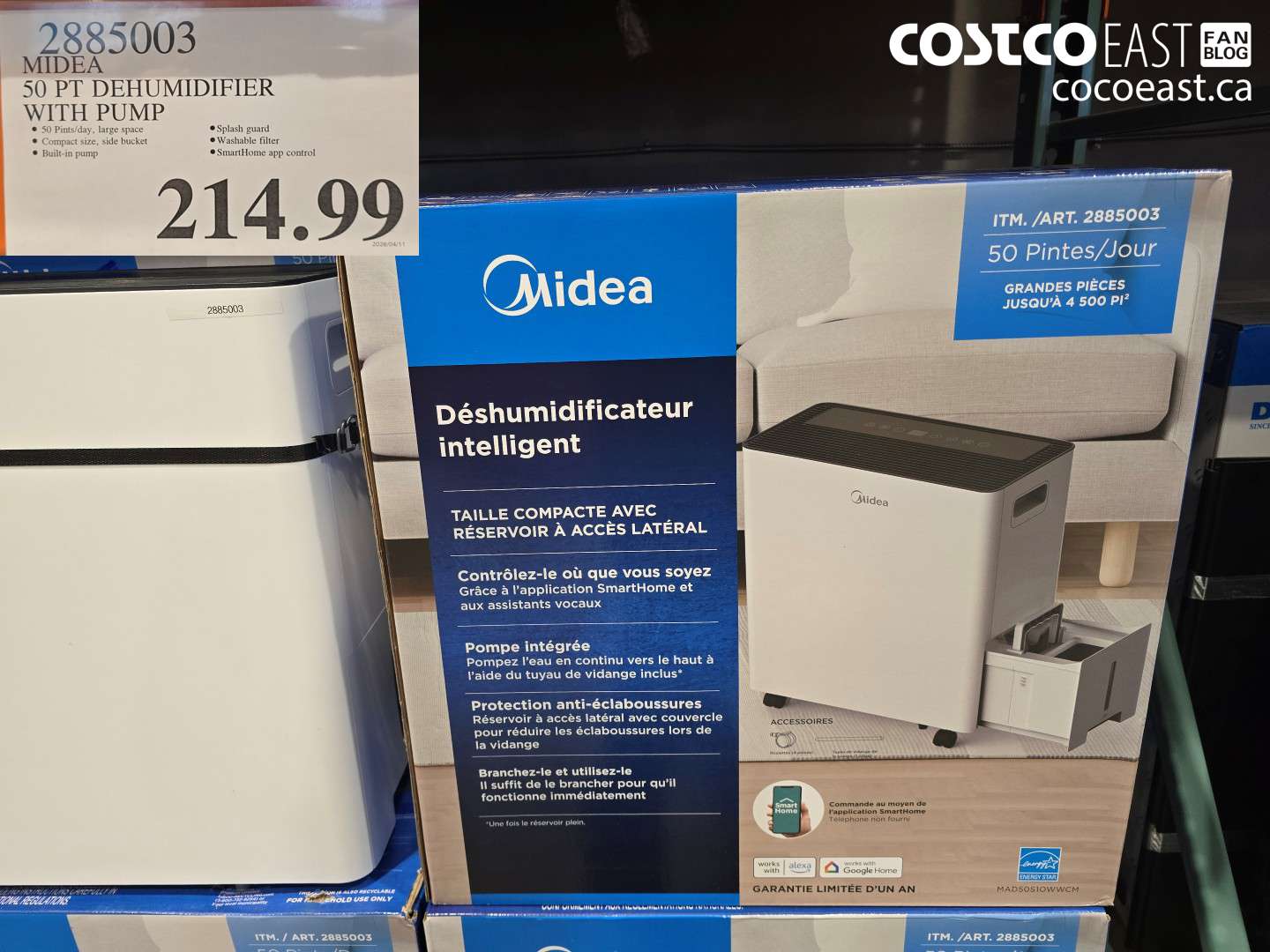 288503 MIDEA 50 PT DEHUMIDIFIER WITH PUMP $214.99