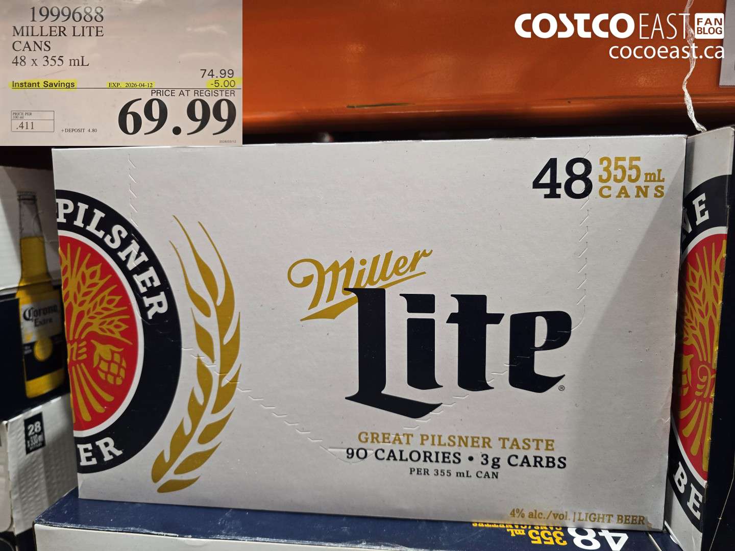 1999688 MILLER LITE CANS 48 X 355 ML ($5.00 INSTANT SAVINGS EXPIRES ON 2026-04-12) $69.99