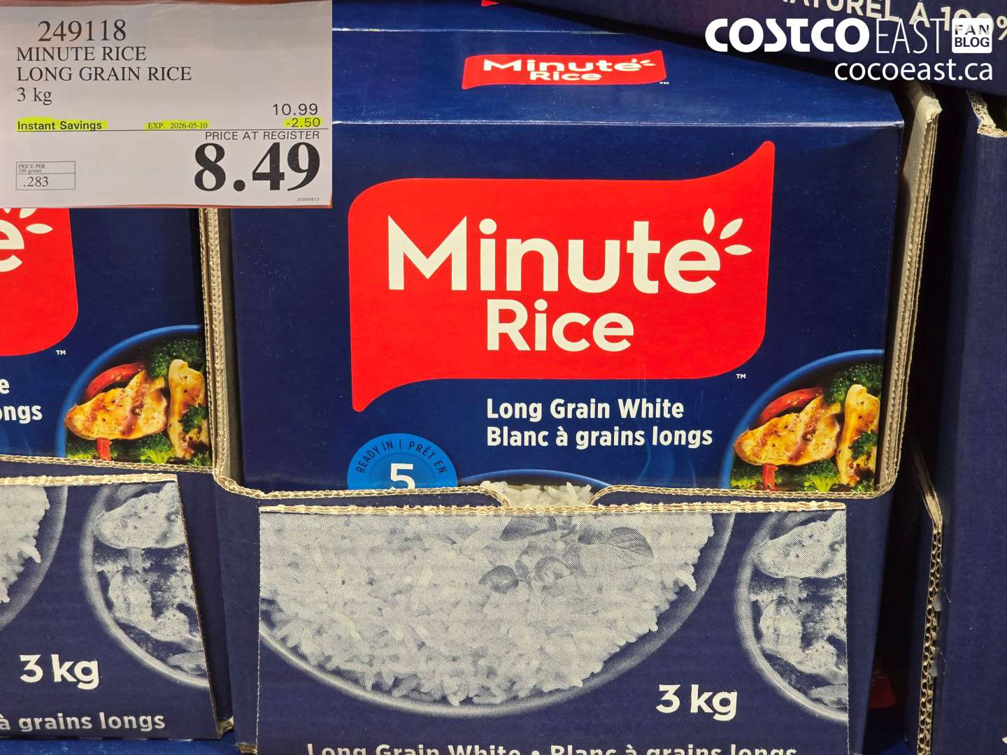 249118 MINUTE RICE LONG GRAIN RICE 3 KG ($2.50 INSTANT SAVINGS EXPIRES ON 2026-05-10) $8.49