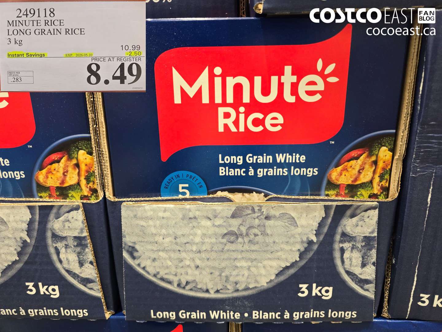 249118 MINUTE RICE LONG GRAIN RICE 3 KG ($2.50 INSTANT SAVINGS EXPIRES ON 2026-05-10) $8.49