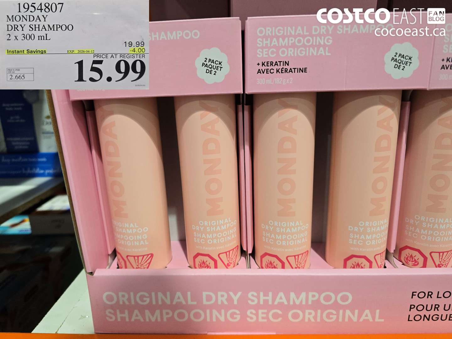 1954807 MONDAY DRY SHAMPOO 2 X 300 ML ($4.00 INSTANT SAVINGS EXPIRES ON 2026-04-12) $15.99