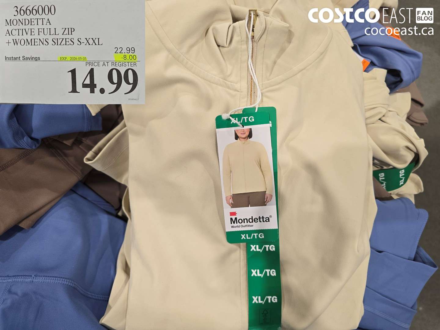 3666000 MONDETTA ACTIVE FULL ZIP + WOMENS SIZES S-XXL ($8.00 INSTANT SAVINGS EXPIRES ON 2026-05-03) $14.99
