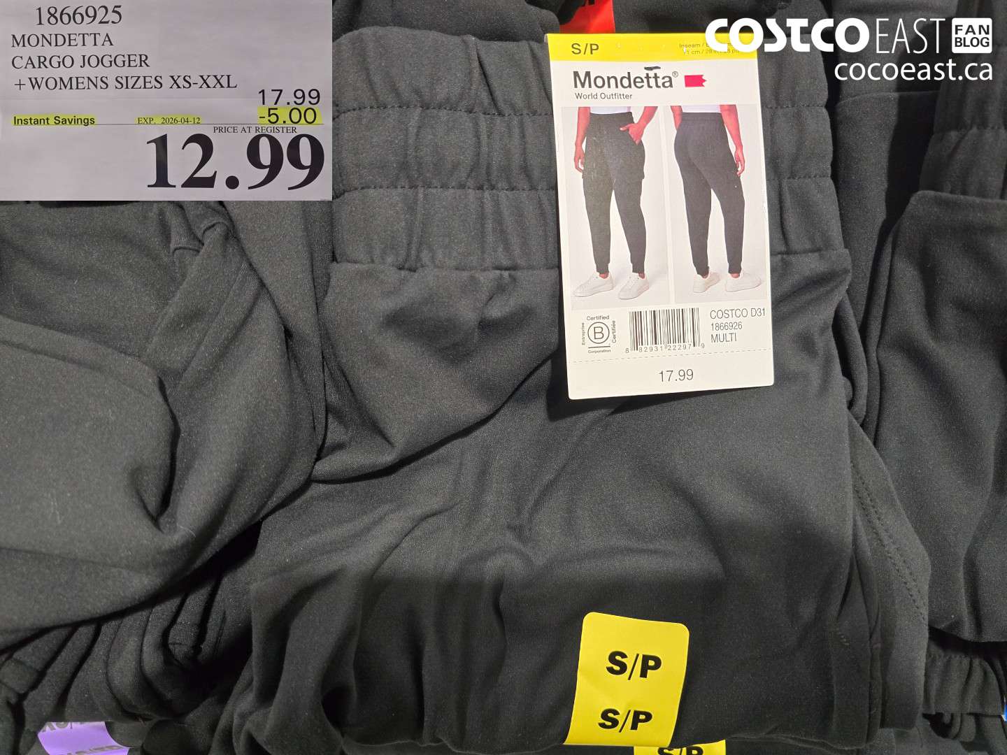 1866925 MONDETTA CARGO JOGGER +WOMENS SIZES XS-XXL ($5.00 INSTANT SAVINGS EXPIRES ON 2026-04-12) $12.99