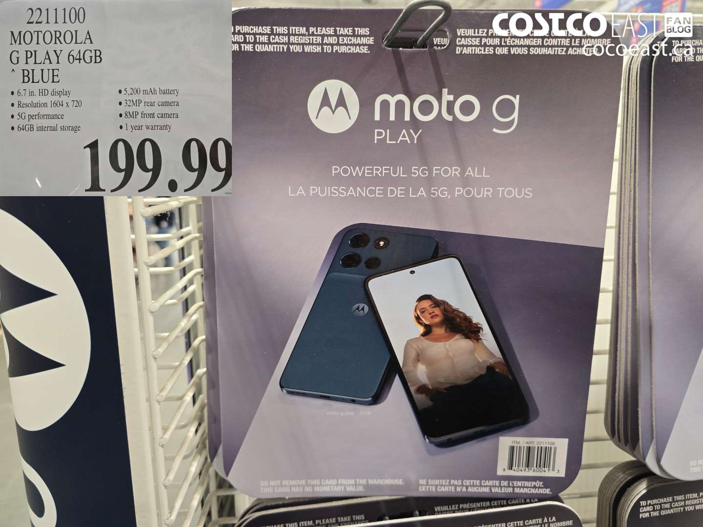 2211100 MOTOROLA G PLAY 64GB BLUE $199.99