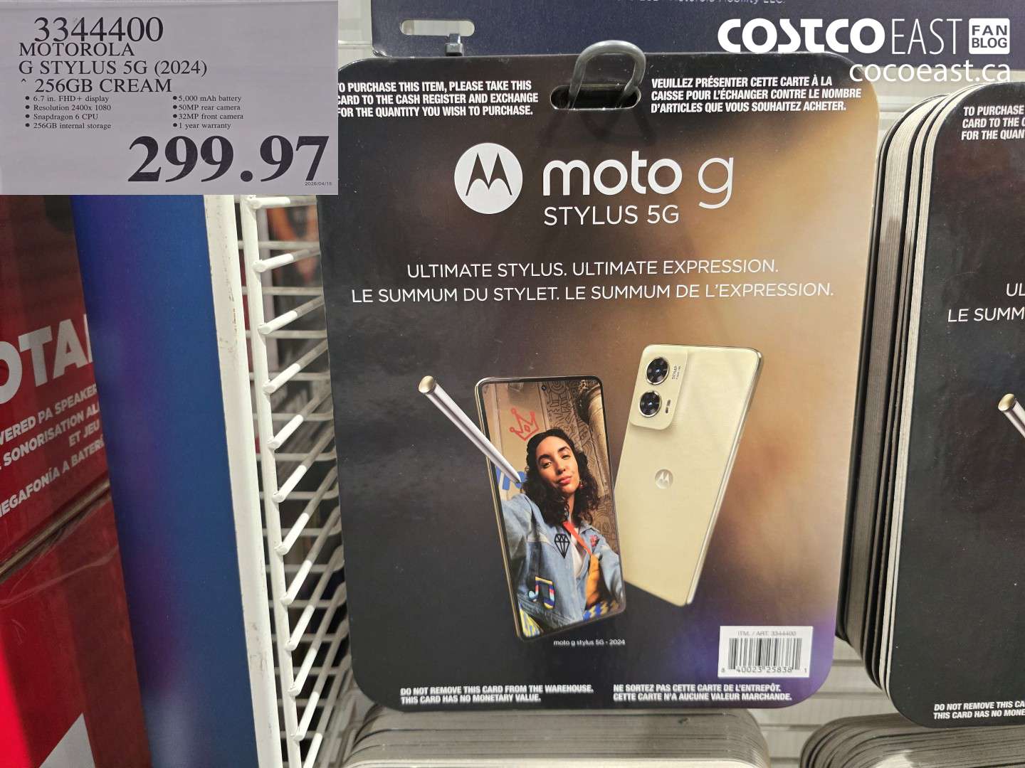3344400 MOTOROLA G STYLUS 5G (2024) 256GB CREAM $299.97