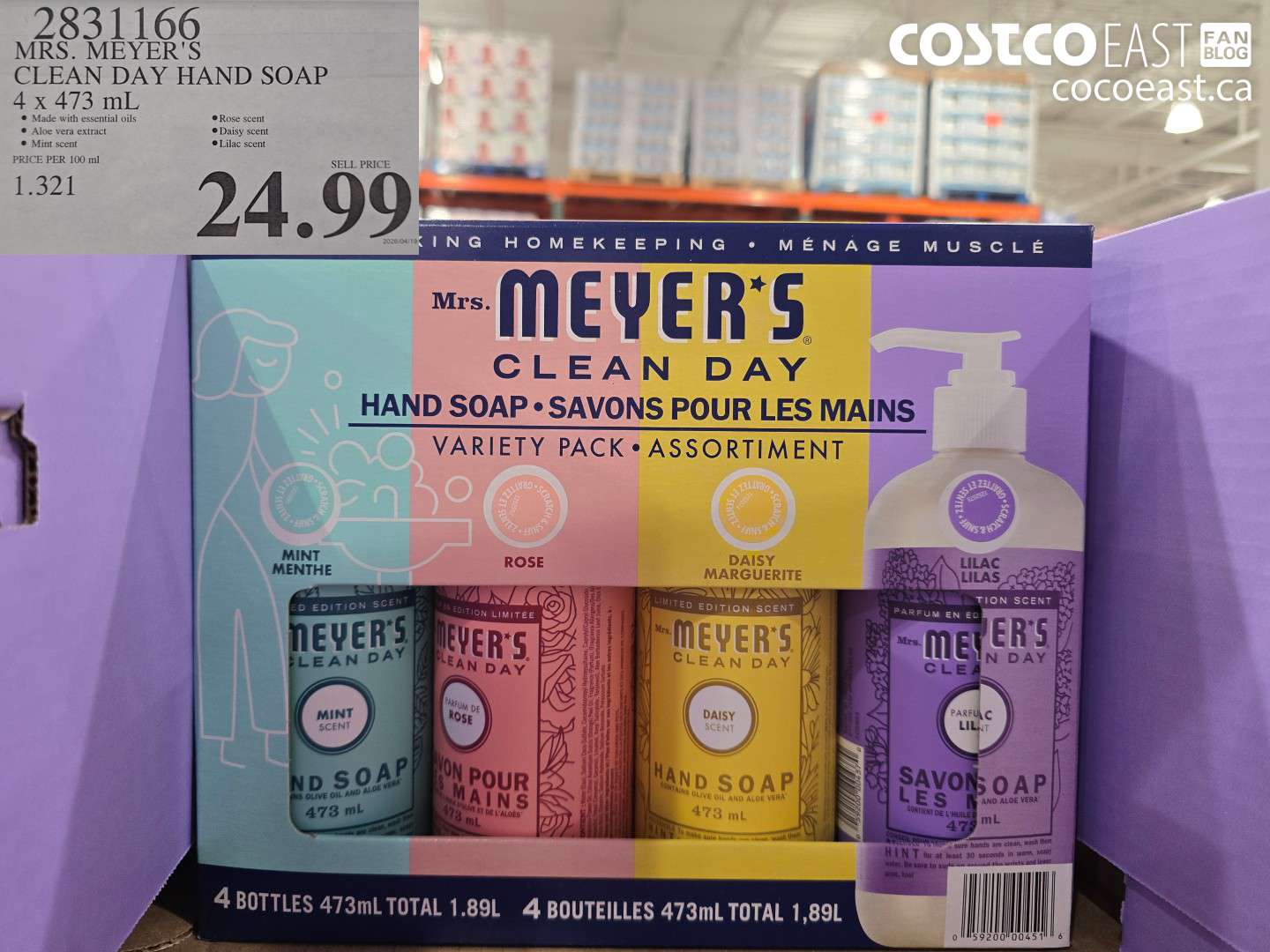 2831166 MRS. MEYER'S CLEAN DAY HAND SOAP 4 X 473 ML $24.99