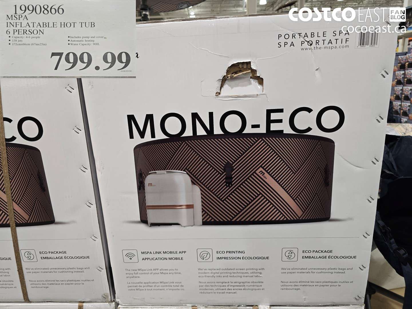 1990866 MSPA INFLATABLE HOT TUB 6 PERSON $799.99