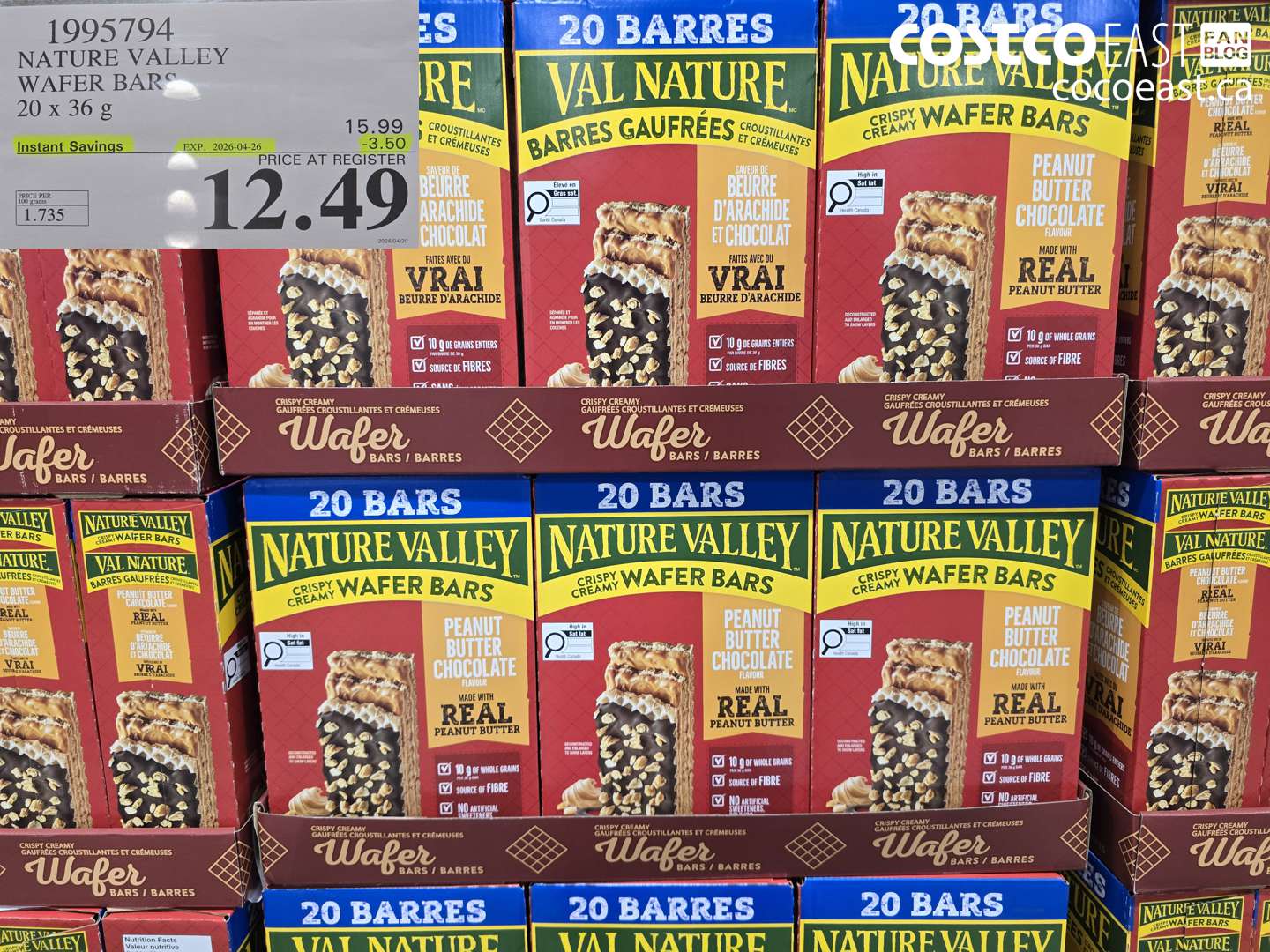 1995794 NATURE VALLEY WAFFER BARS 20 X 36 G ($3.50 INSTANT SAVINGS EXPIRES ON 2026-04-26) $12.49