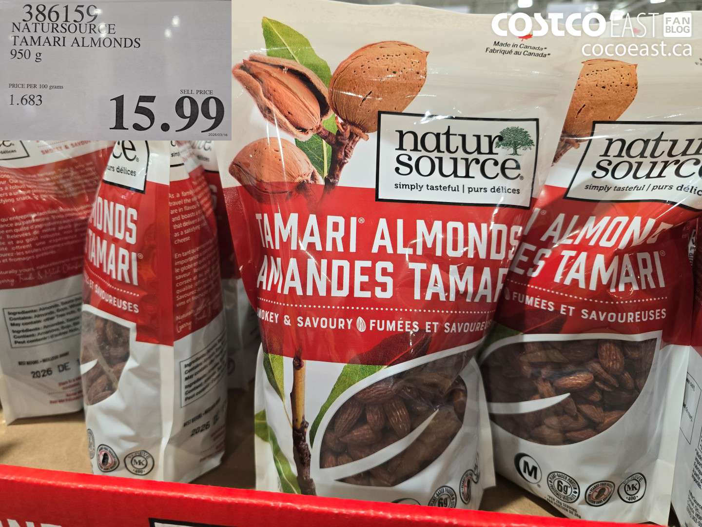386159 NATURSOURCE TAMARI ALMONDS 950 G $15.99