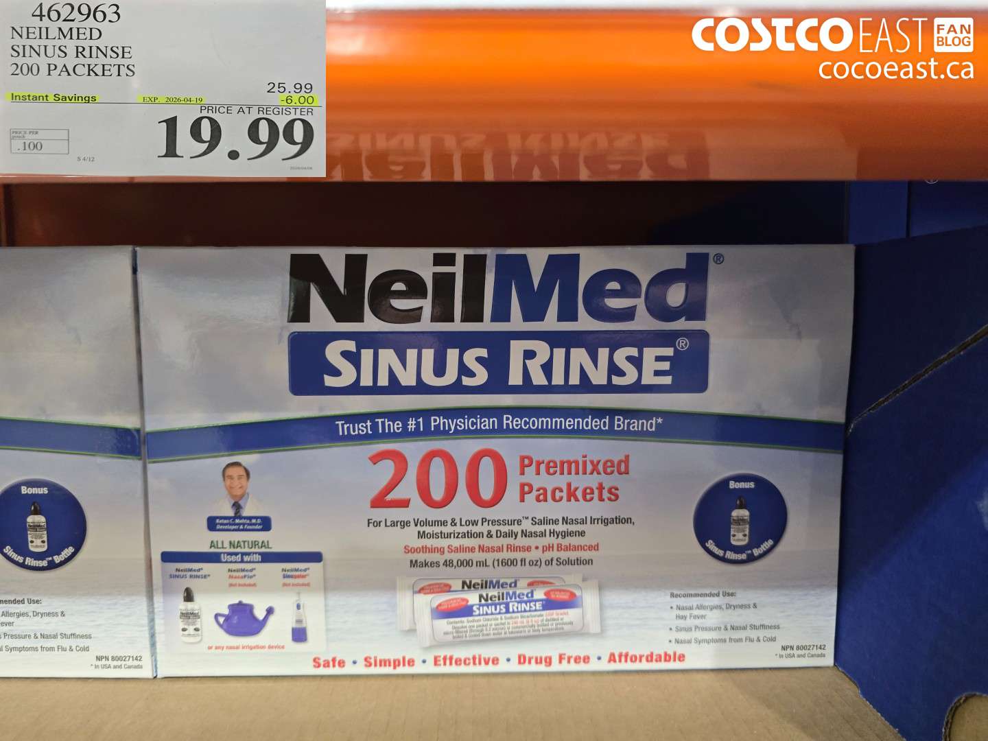 462963 NEILMED SINUS RINSE 200 PACKETS ($6.00 INSTANT SAVINGS EXPIRES ON 2026-04-19) $19.99