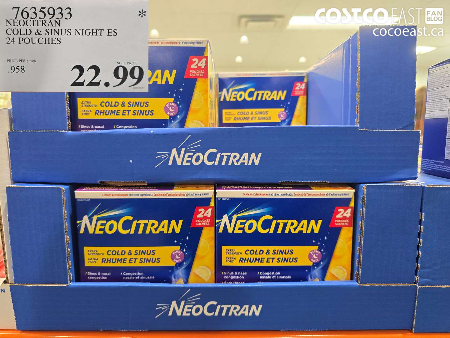 7635933 NEOCITRAN COLD & SINUS NIGHT ES 24 POUCHES $22.99