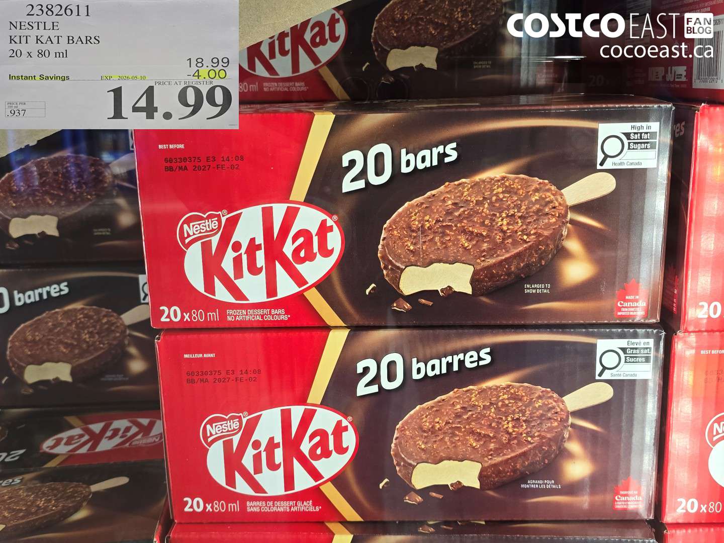 2382611 NESTLE KIT KAT BARS 20 X 80 ML ($4.00 INSTANT SAVINGS EXPIRES ON 2026-05-10) $14.99