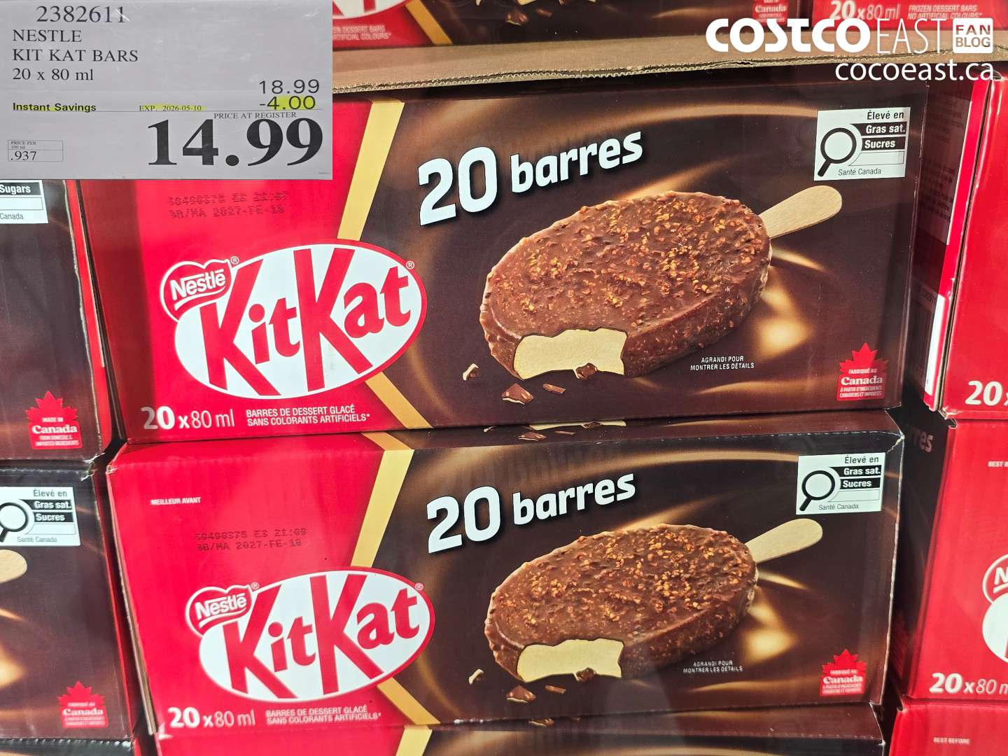 2382611 NESTLE KIT KAT BARS 20 X 80 ML ($4.00 INSTANT SAVINGS EXPIRES ON 2026-05-10) $14.99