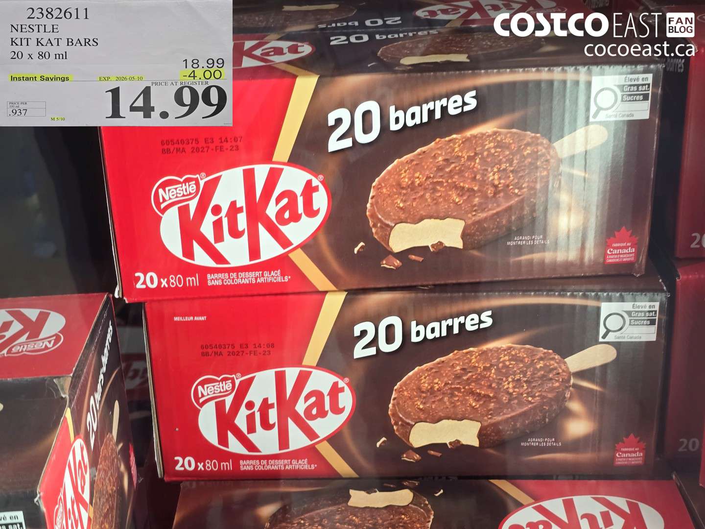 2382611 NESTLE KIT KAT BARS 20 X 80 ML ($4.00 INSTANT SAVINGS EXPIRES ON 2026-05-10) $14.99