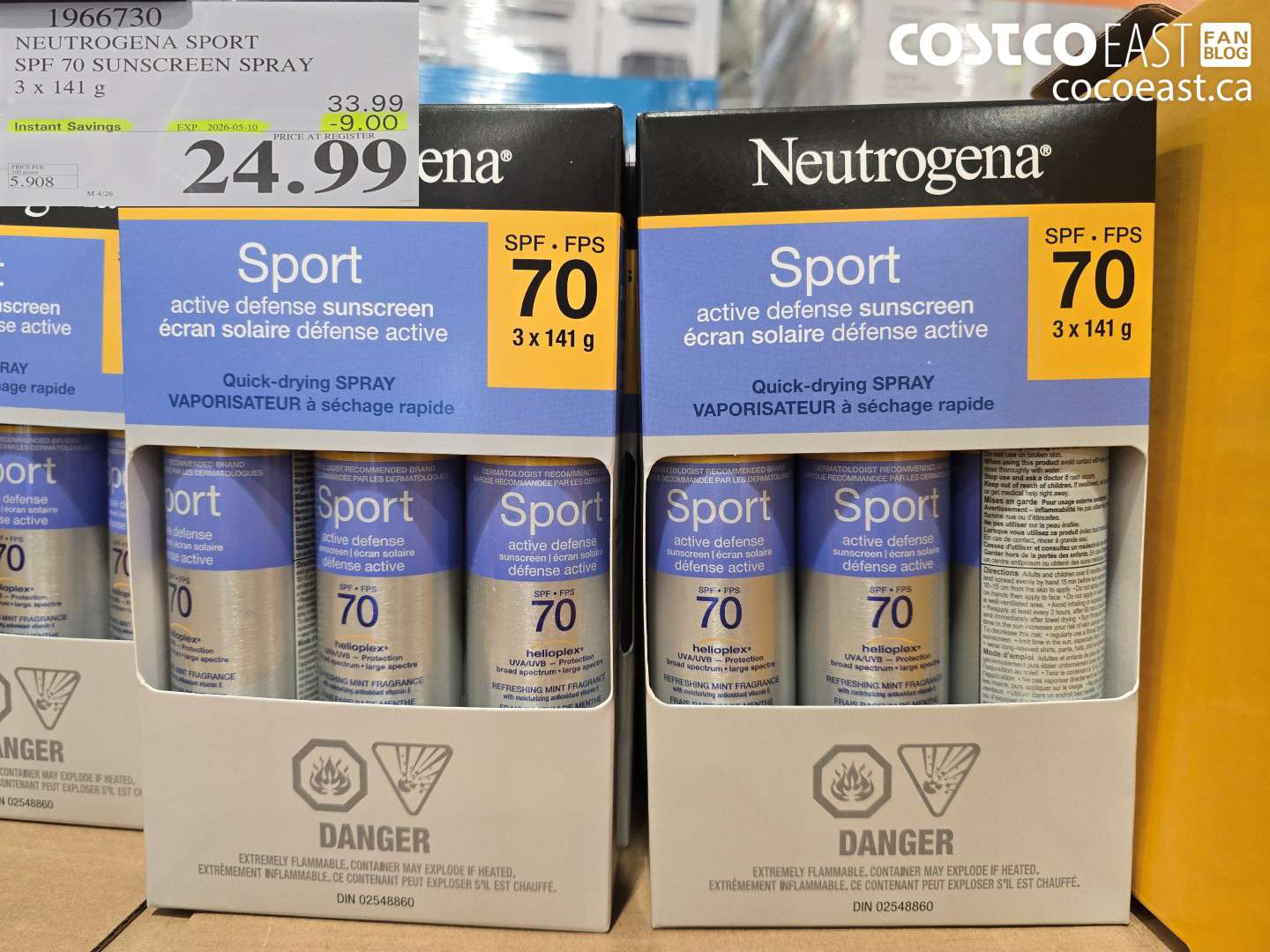 1966730 NEUTROGENA SPORT SPF 70 SUNSCREEN SPRAY 3 X 141 G ($9.00 INSTANT SAVINGS EXPIRES ON 2026-05-10) $24.99