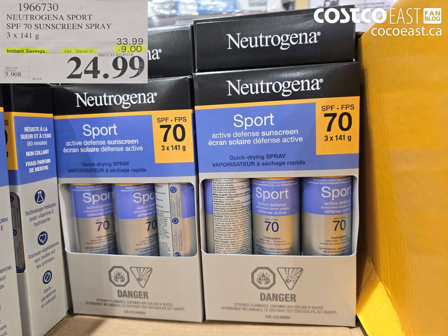 1966730 NEUTROGENA SPORT SPF 70 SUNSCREEN SPRAY 3 X 141 G ($9.00 INSTANT SAVINGS EXPIRES ON 2026-05-10) $24.99