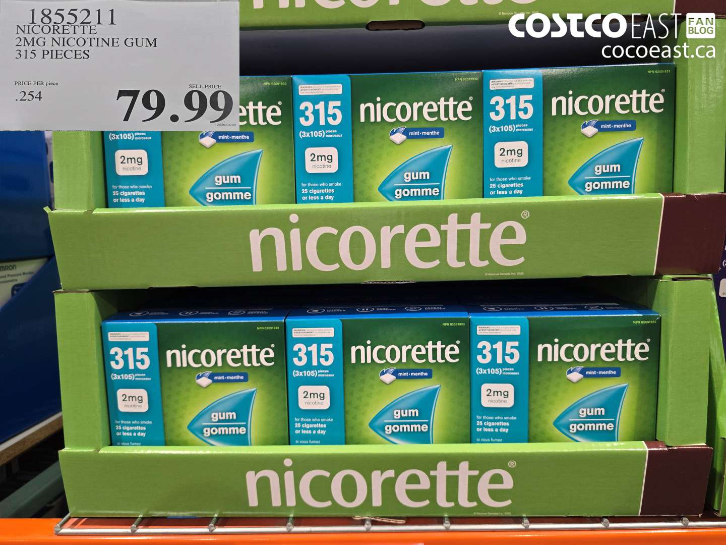 1855211 NICORETTE 2MG NICOTINE GUM 315 PIECES $79.99