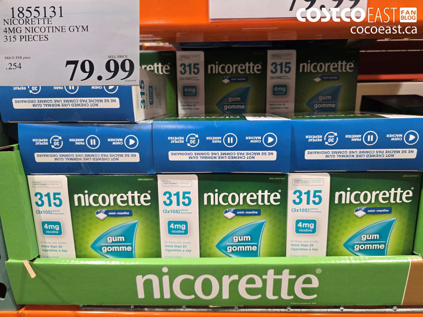 1855131 NICORETTE 4MG NICOTINE GUM 315 PIECES $79.99