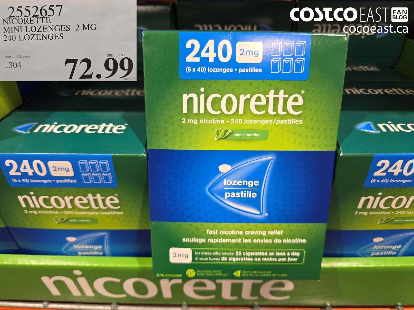 2552657 NICORETTE MINI LOZENGES 2 MG 240 LOZENGES $72.99
