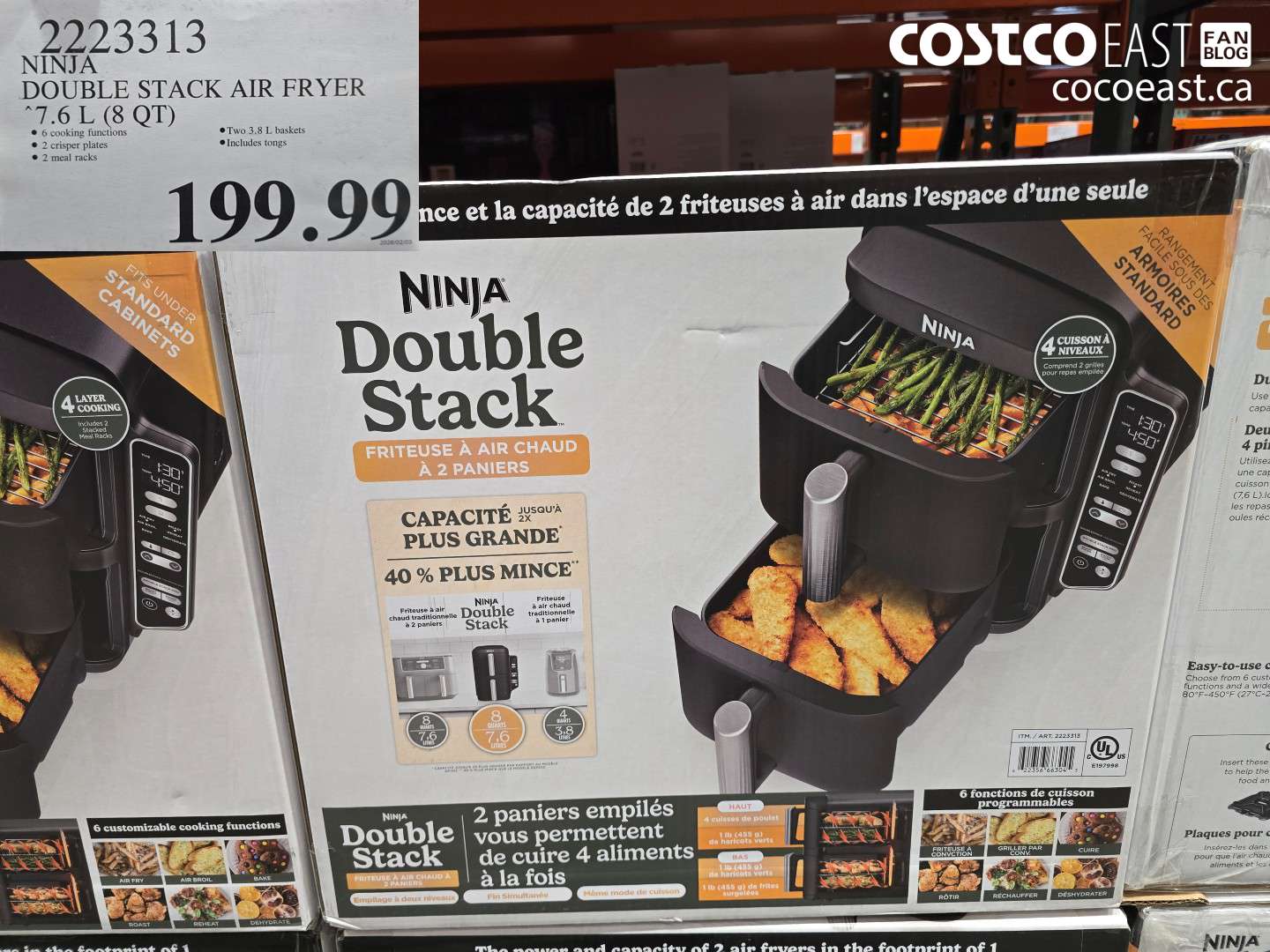 2223313 NINJA DOUBLE STACK AIR FRYER 7.6 L (8 QT) $199.99