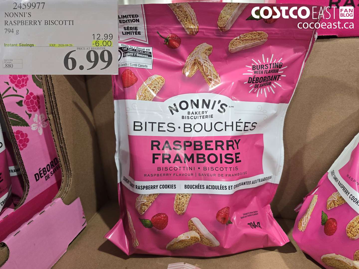 2459977 NONNI'S RASPBERRY BISCOTTI 794 G ($6.00 INSTANT SAVINGS EXPIRES ON 2026-04-26) $6.99