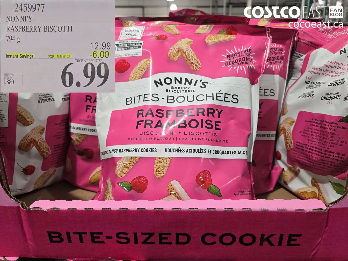 2459977 NONNI'S RASPBERRY BISCOTTI 794 G ($6.00 INSTANT SAVINGS EXPIRES ON 2026-04-26) $6.99