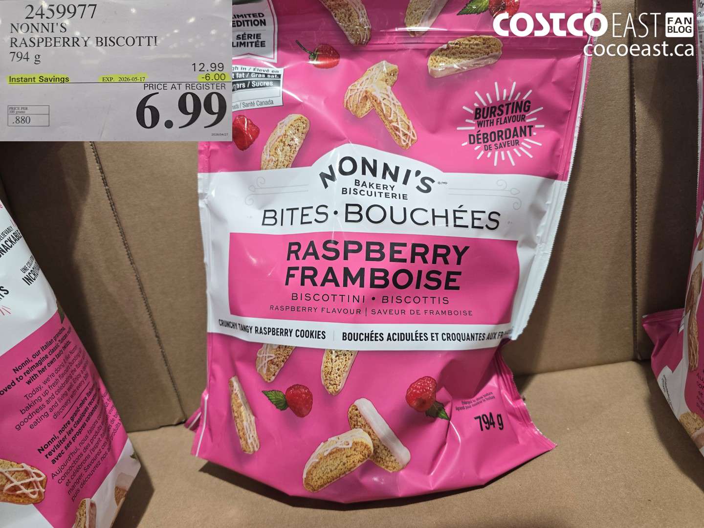 2459977 NONN'S RASPBERRY BISCOTTI 794 G ($6.00 INSTANT SAVINGS EXPIRES ON 2026-05-17) $6.99