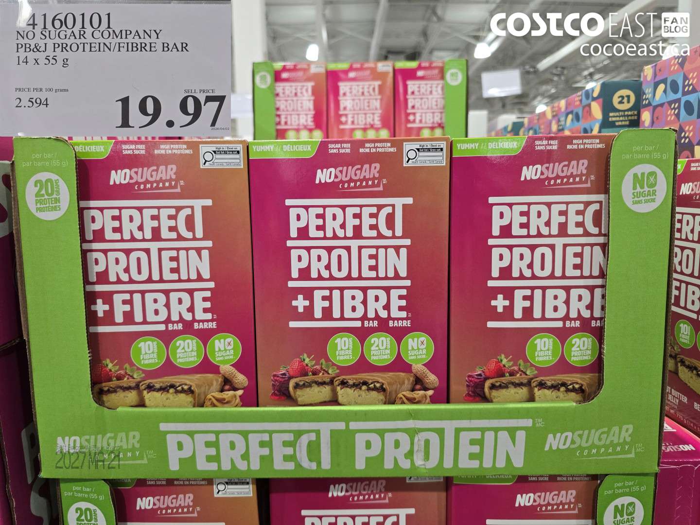 4160101 NO SUGAR COMPANY PB&J PROTEIN/FIBRE BAR 14 X 55 G $19.97